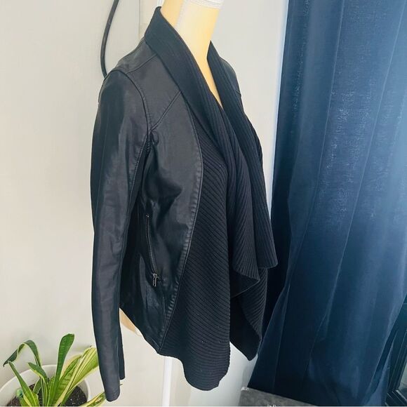 Blank NYC Drape Front Open Waterfall Faux Leather Wrap Moto Jacket, Black, Small - Picture 6 of 14